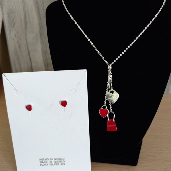 Red  Drop Charms Necklace and Earrings Set - Picture 1 of 4
